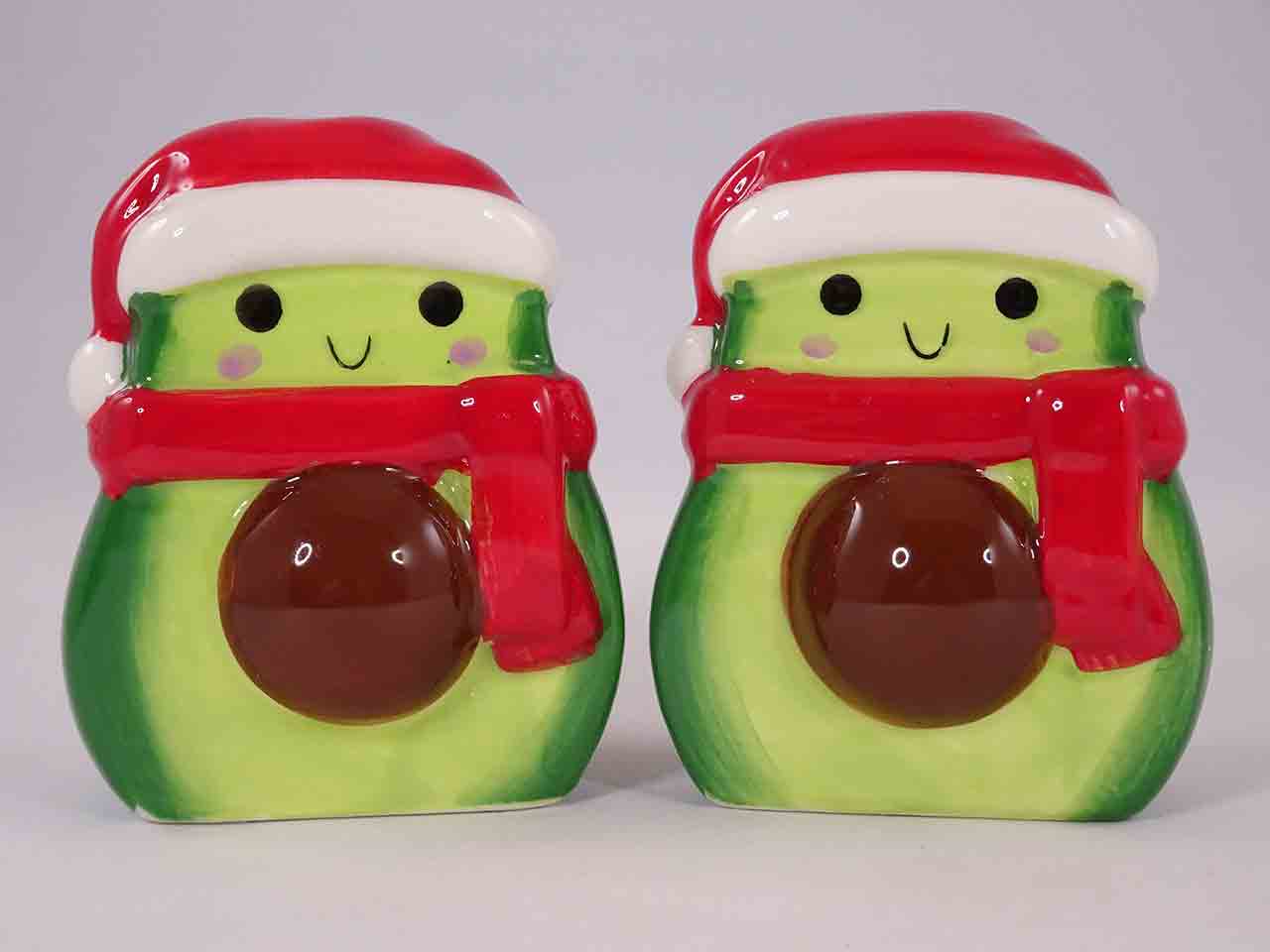 46353 Christmas anthropomorphic avocado in Santa hats salt and pepper shakers