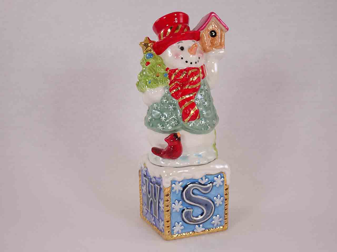 50328 Christopher Radko Christmas sets on toy blocks salt and pepper shakers - snowman