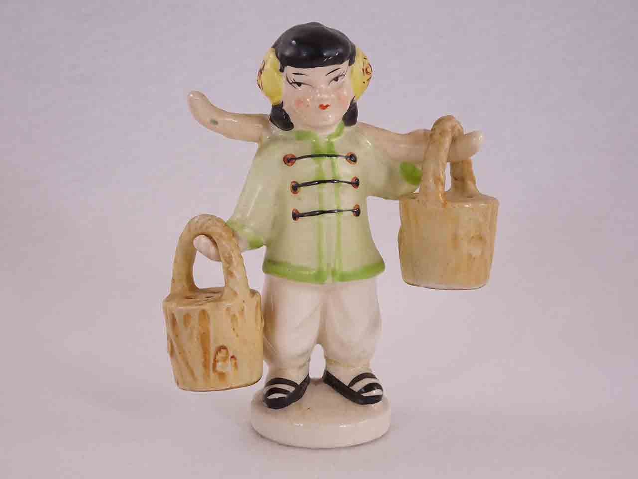 50958 Occupied Japan Japanese Asian girl carrying pails - hanger salt and pepper shakers
