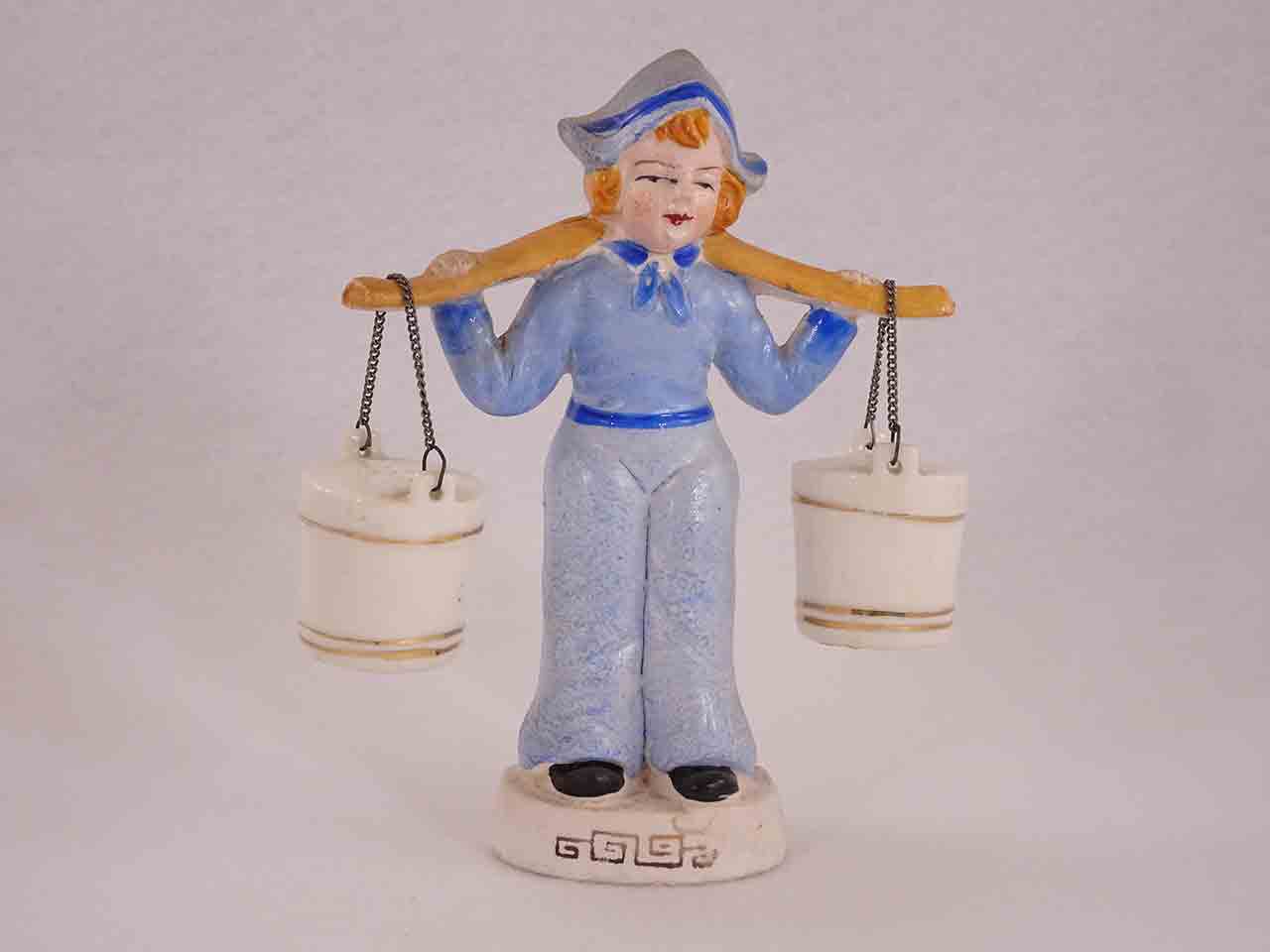 50971 Occupied Japan Dutch / Holland girl carrying water buckets / pails - hanger salt and pepper shakers