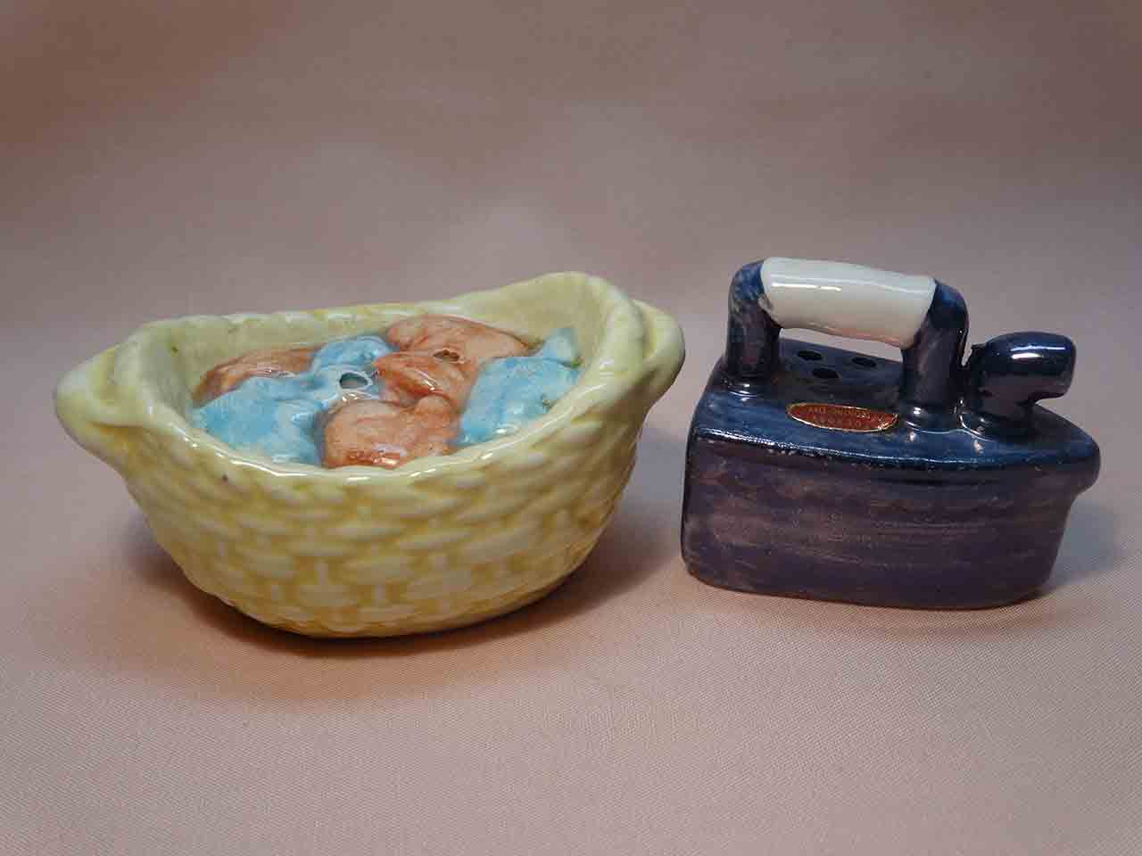 28529 Enesco Seven Days of the Week salt and pepper shakers series - Tuesday Ironing day - flat iron and clothes basket
