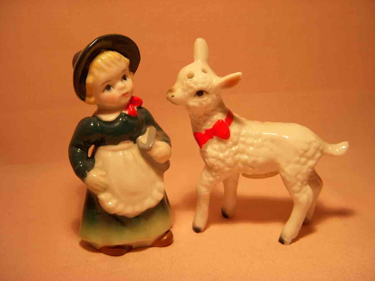 6633 Bone China miniature nursery rhymes salt and pepper shakers - Mary and her Little Lamb
