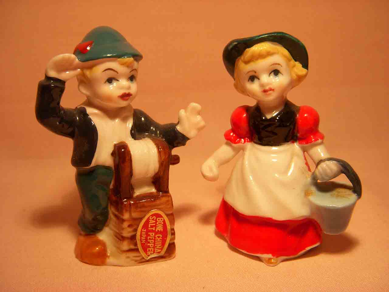 6636 Bone China miniature nursery rhymes salt and pepper shakers - Jack and Jill